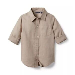JANIE & JACK Boys Beige Short Sleeve Button Up Shirt Pocket Toddler, Size 12-18m